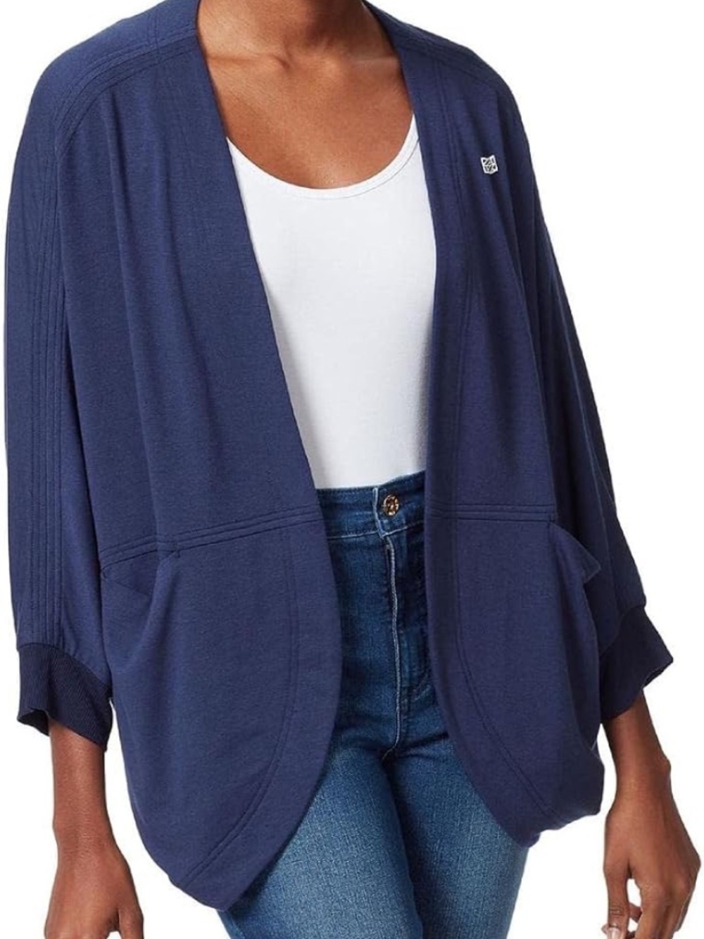 Anne Klein Sport Womens Zaylee Knit Dolman Sleeve Cardigan Sweater Navy S